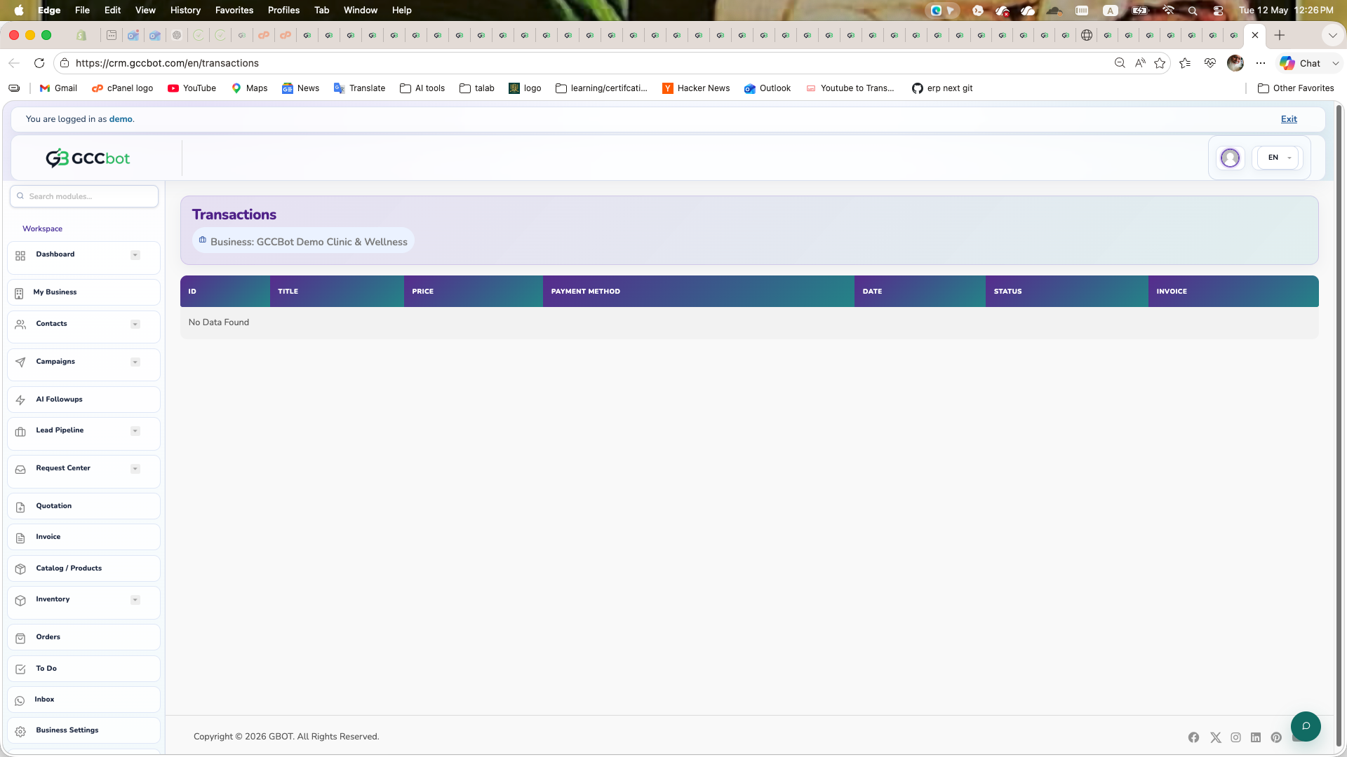 Transactions dashboard screenshot