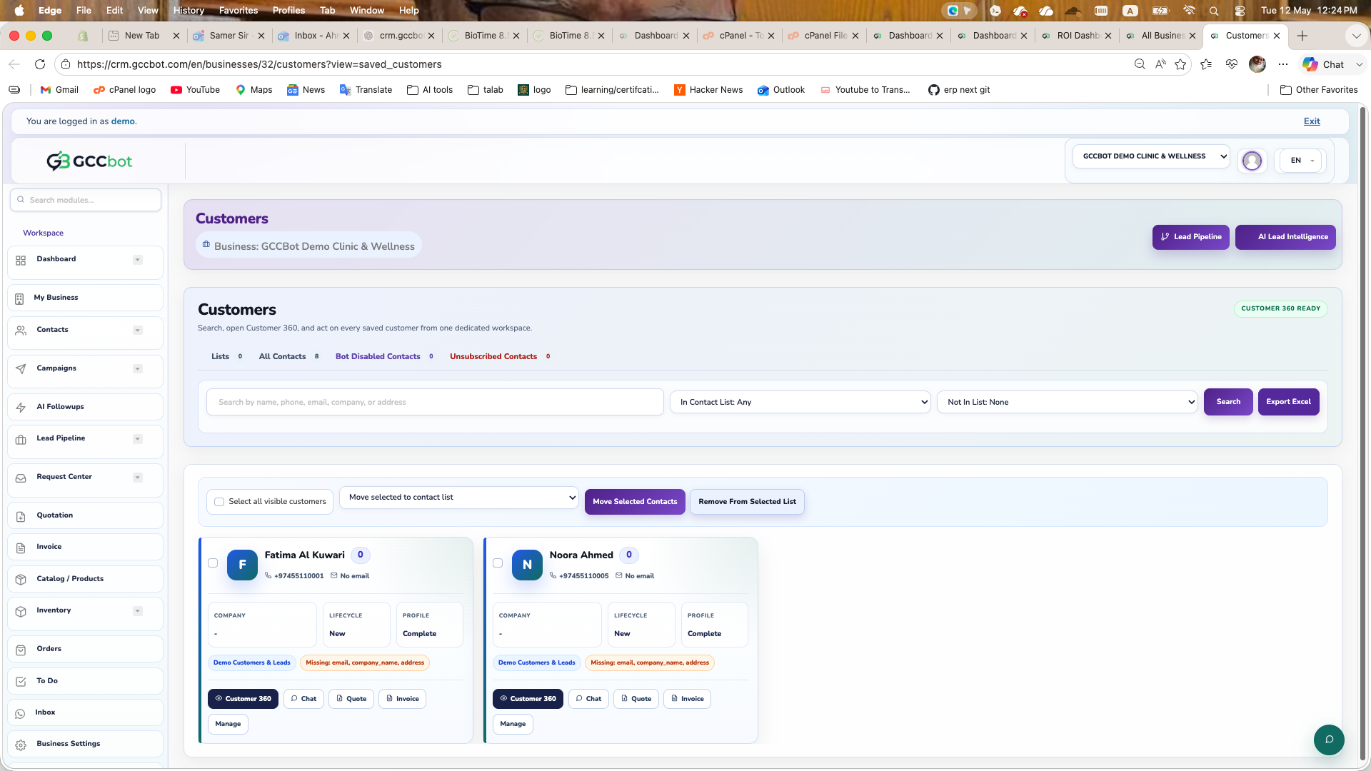 Customers dashboard screenshot