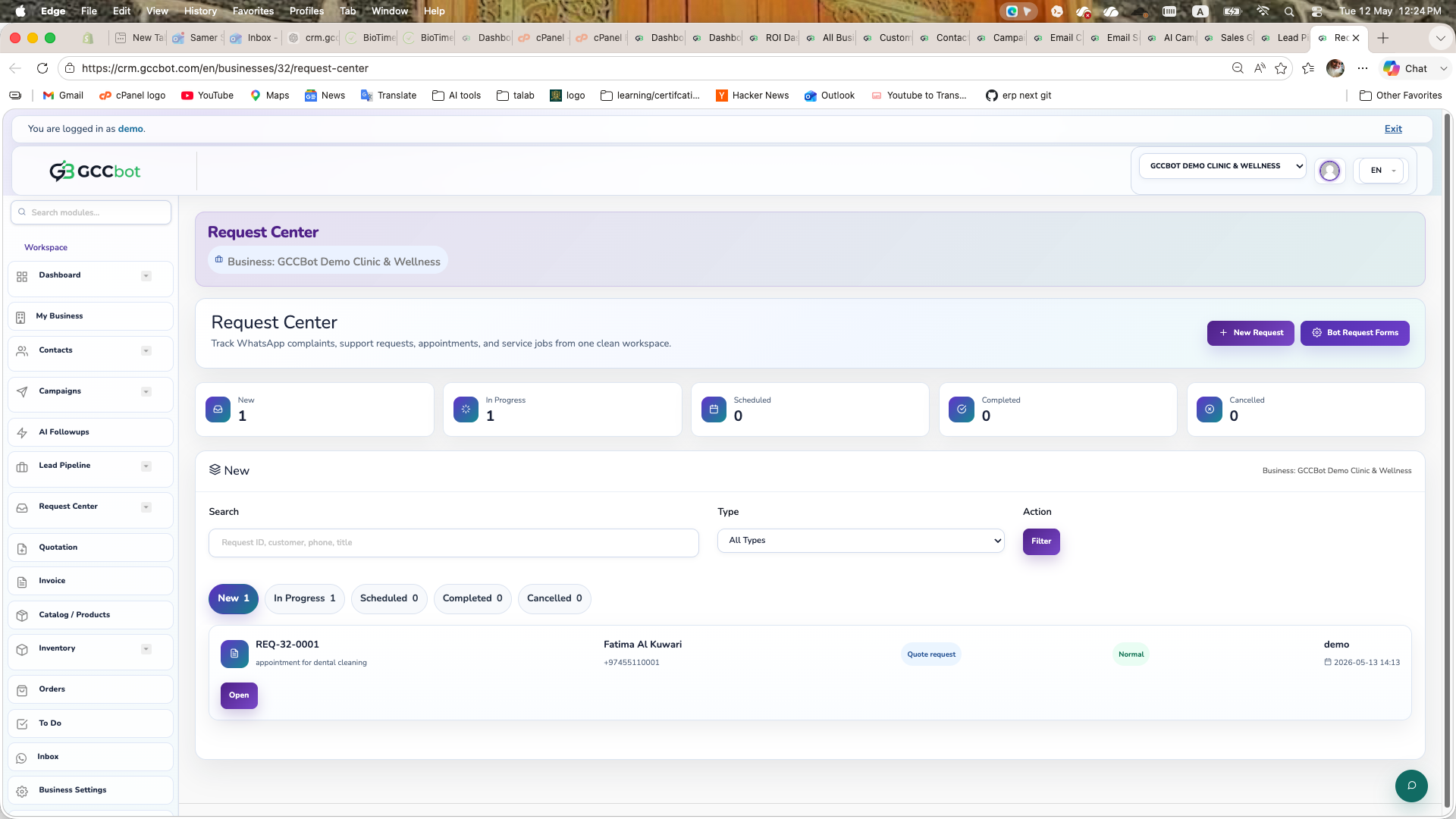Request Center dashboard screenshot