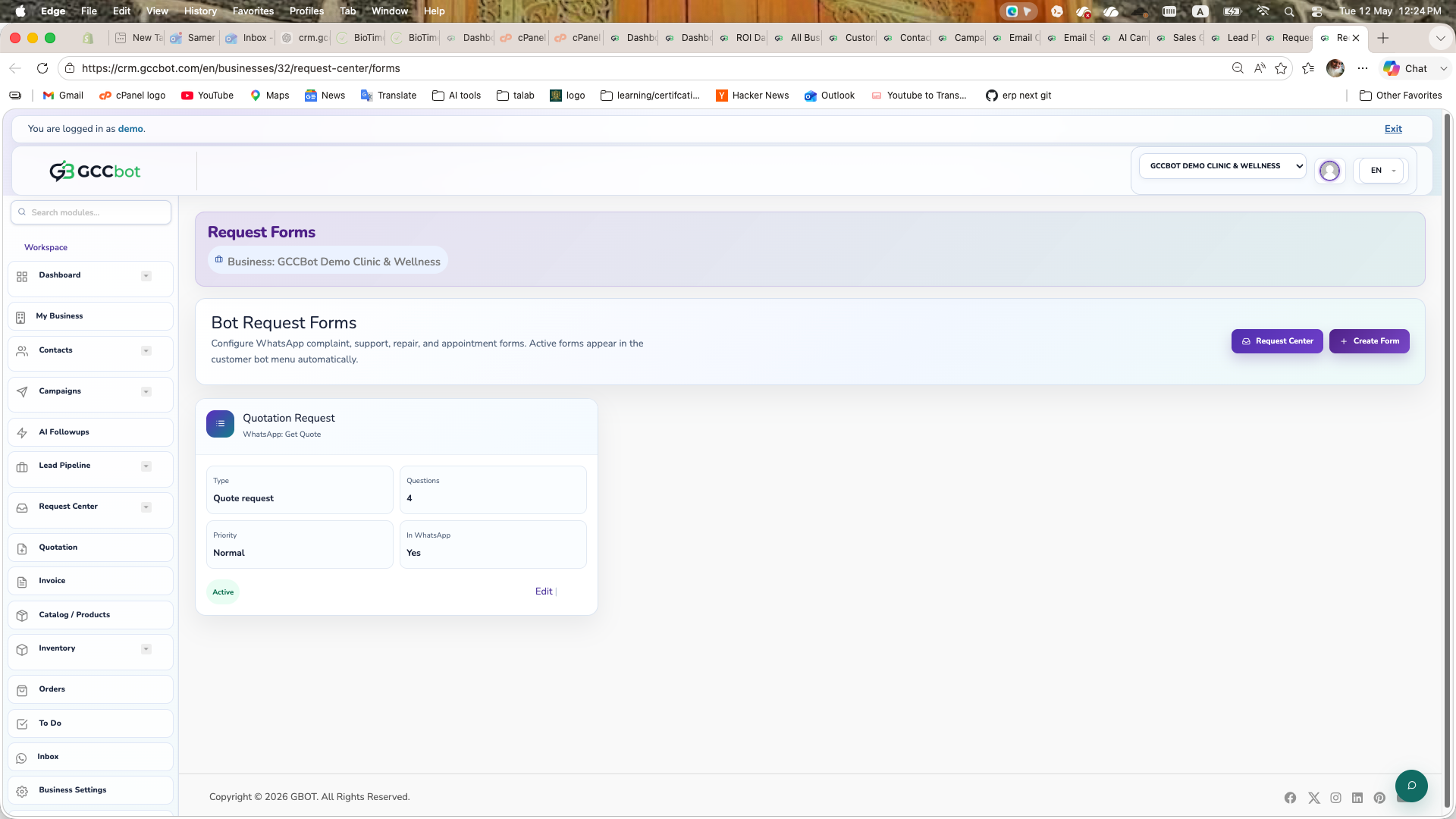 Bot Request Forms dashboard screenshot