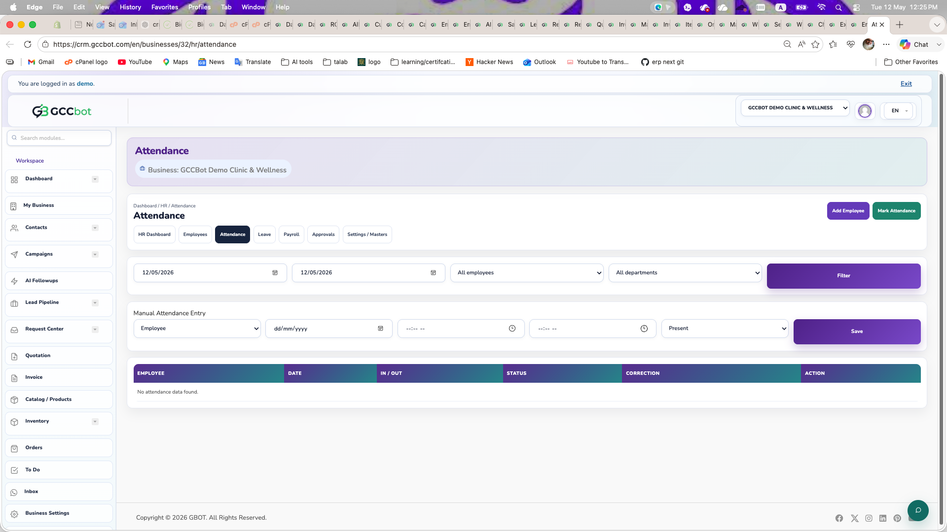Attendance dashboard screenshot