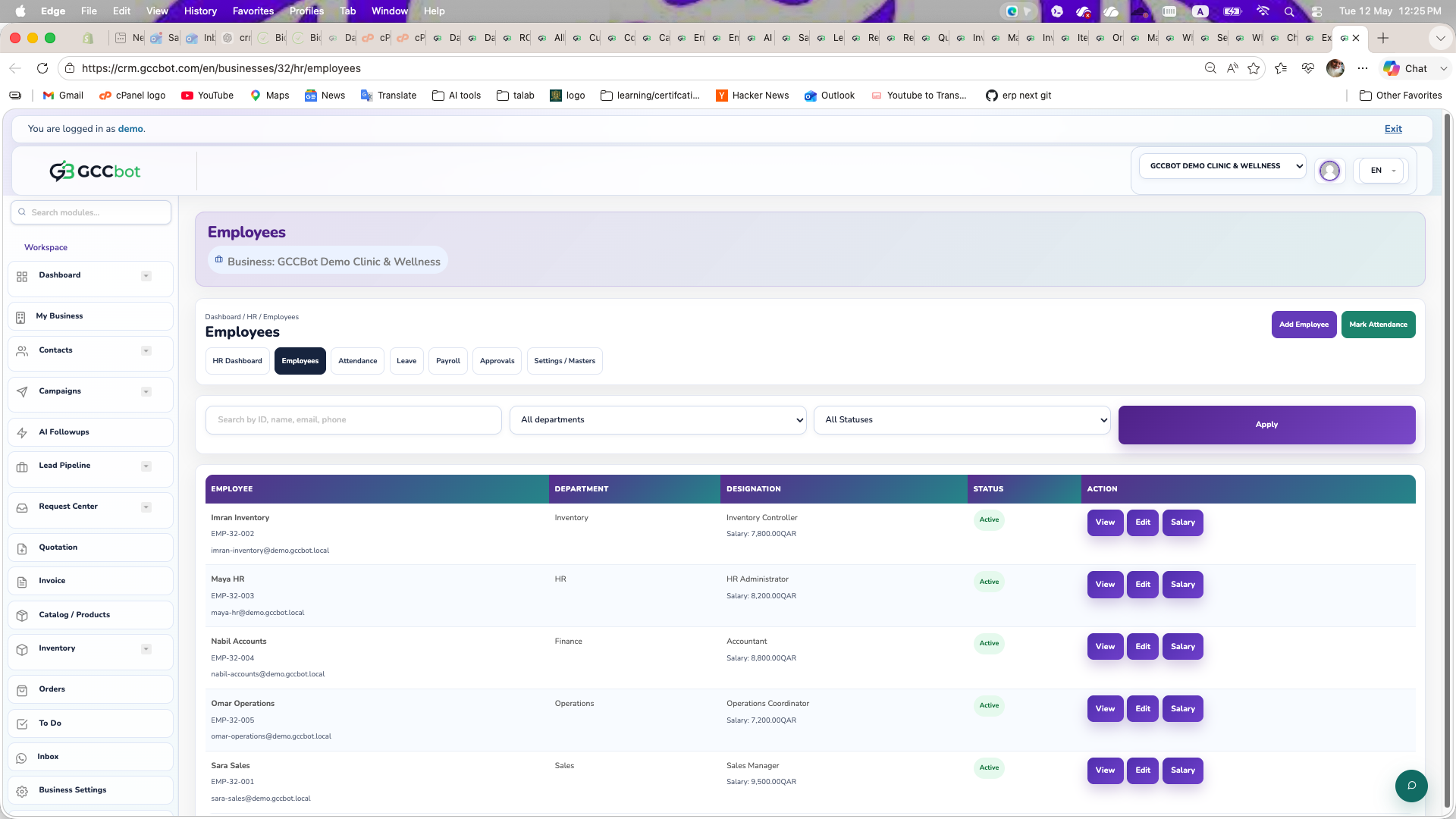 Employees dashboard screenshot