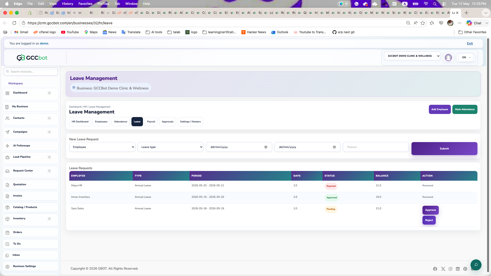 Leave dashboard screenshot