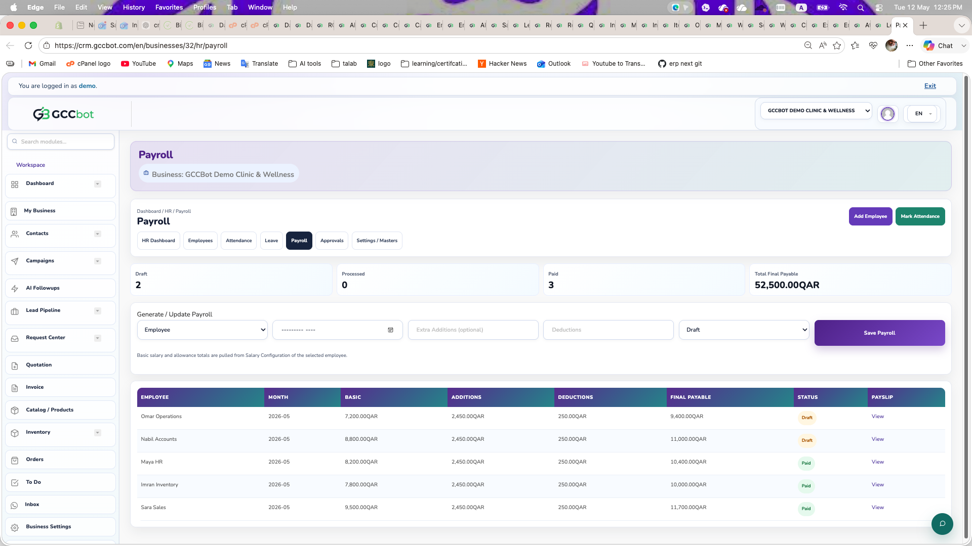 Payroll dashboard screenshot