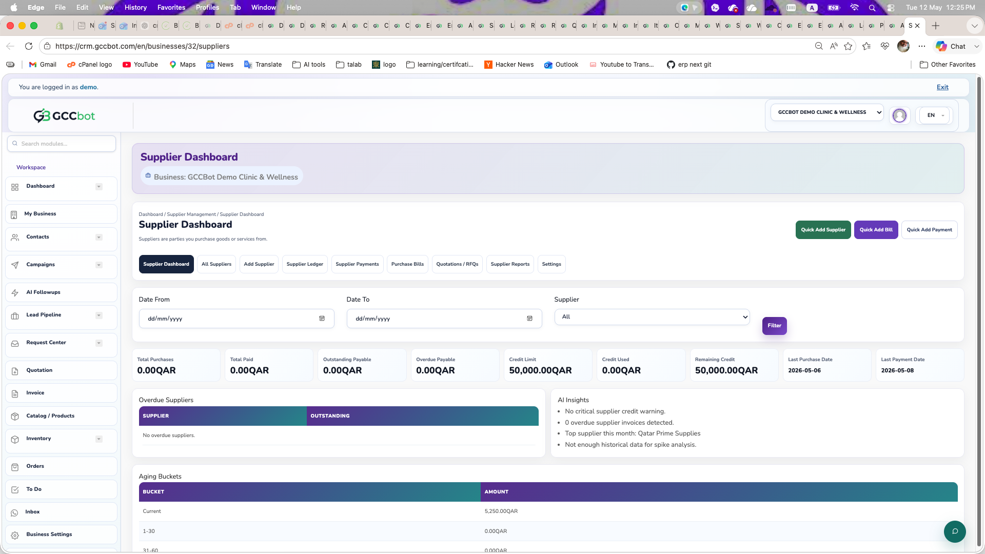 Suppliers dashboard screenshot