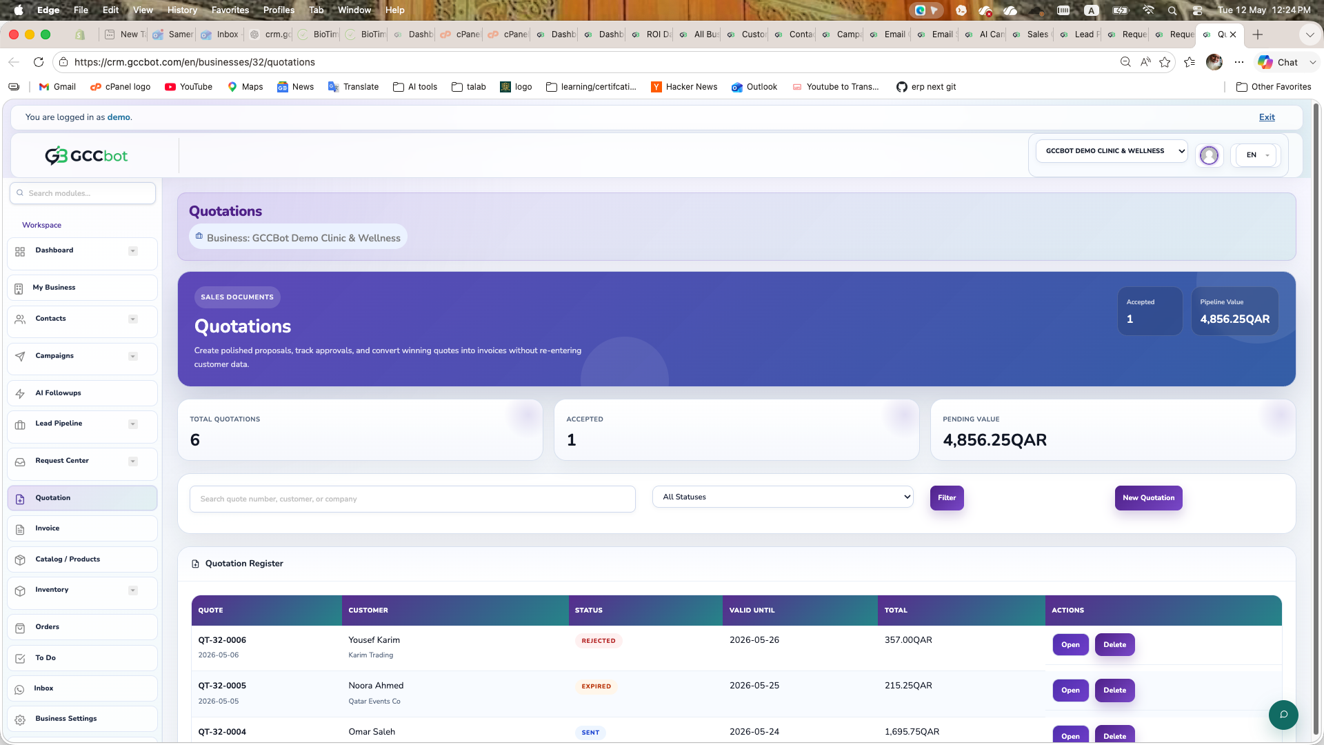 Quotations dashboard screenshot