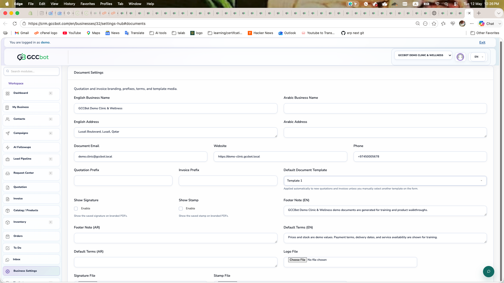 Branding / Print / POS Settings dashboard screenshot