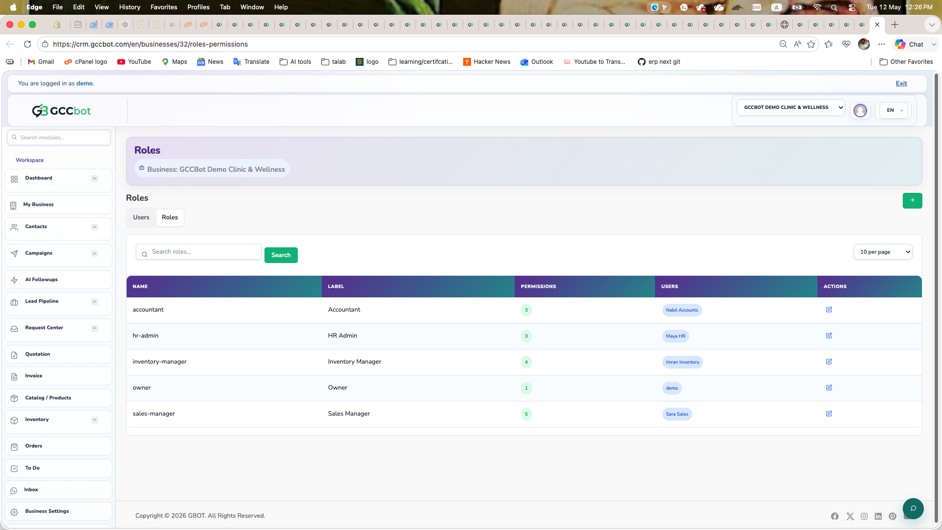 Roles & Permissions dashboard screenshot